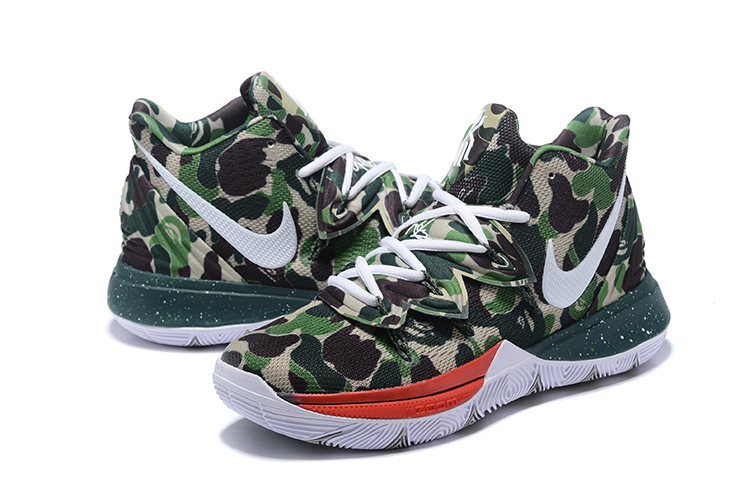 Men Nike Kyrie Irving 5 Army Green Red White Shoes - Click Image to Close